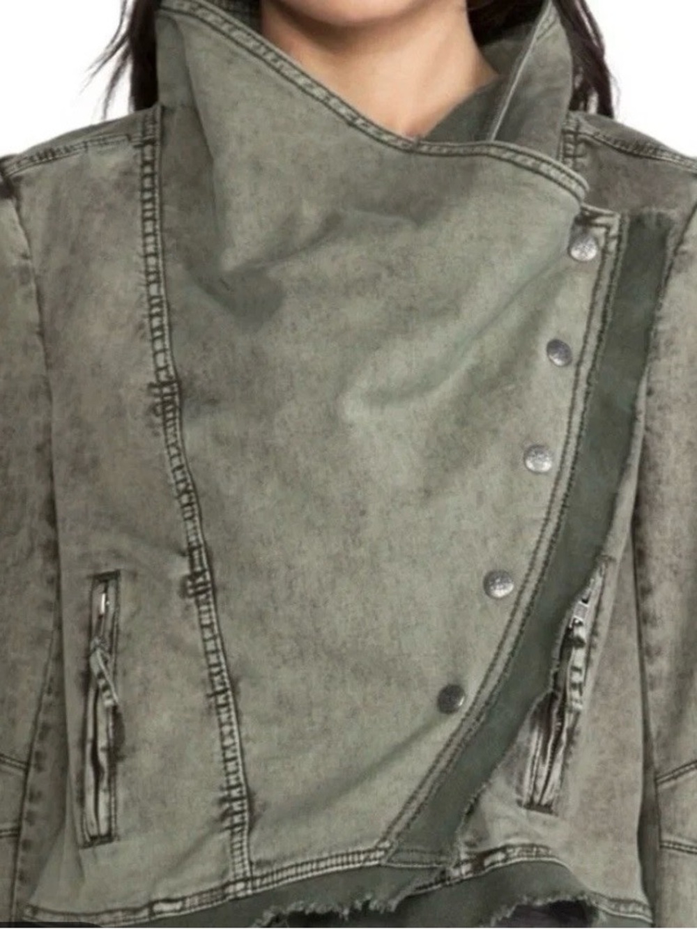 Washed Olive Asymmetric Zip women’s military Jacket